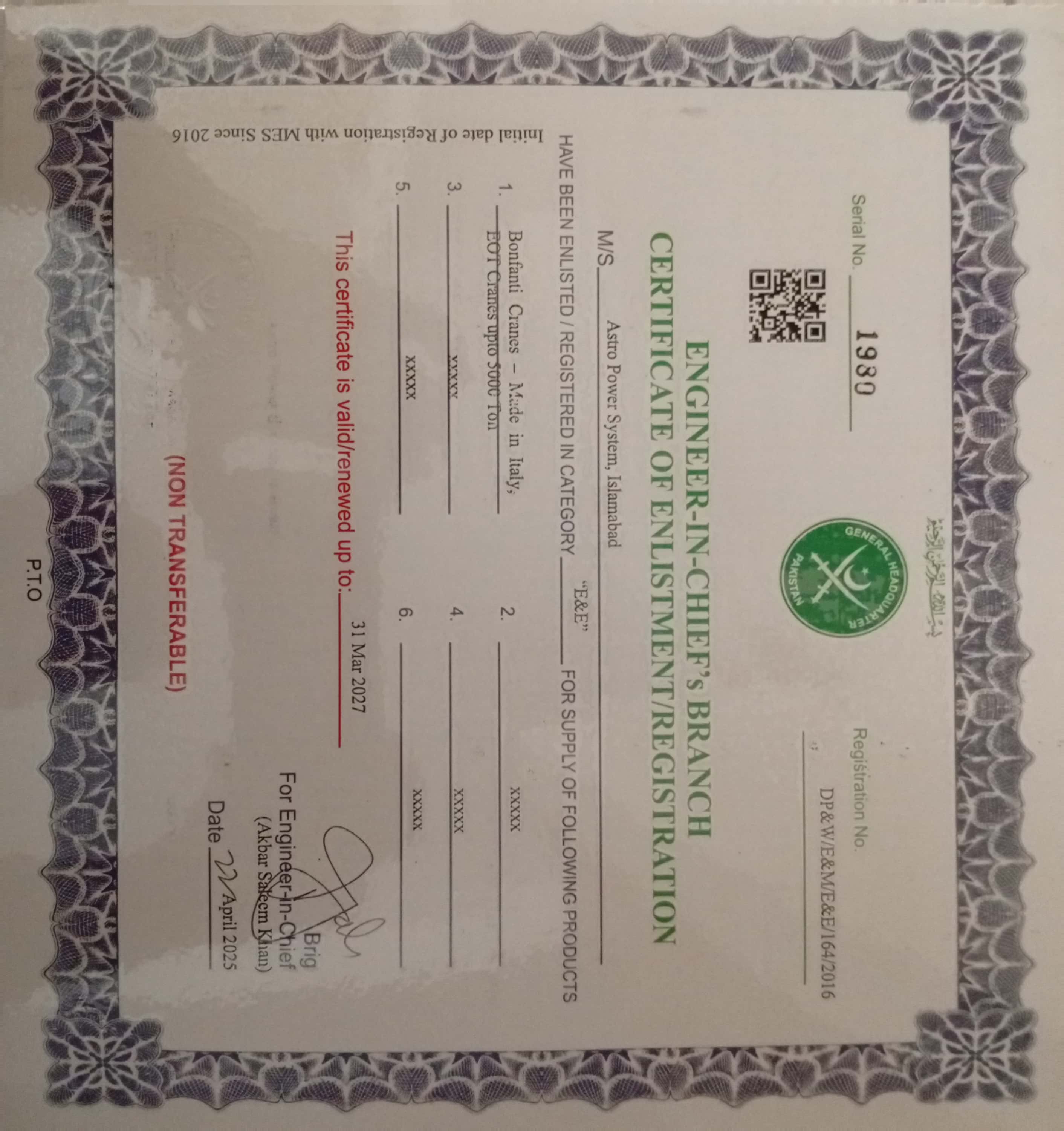 Cert of Astro Power